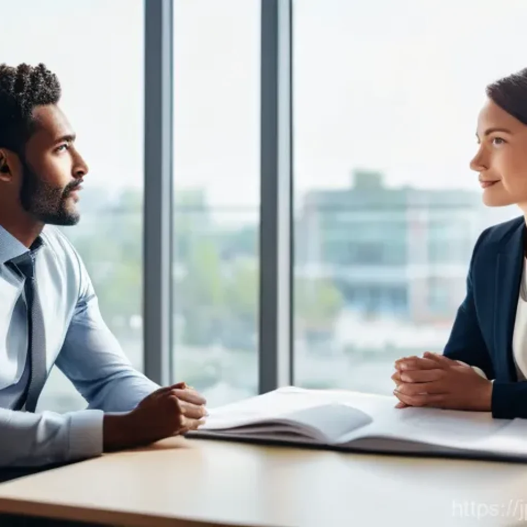 서비스관리사와 면접 질문 대비 - **Prompt for understanding deeper intent in a professional dialogue:**
    "A well-lit, modern offic...