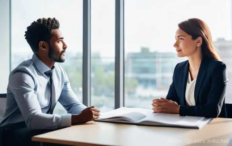 서비스관리사와 면접 질문 대비 - **Prompt for understanding deeper intent in a professional dialogue:**
    "A well-lit, modern offic...