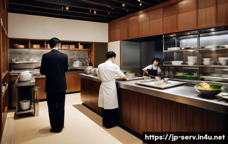 서비스관리사와 서비스 프로세스 개선 - **Prompt:** A wide-angle, cinematic shot depicting the seamless, "omotenashi" (Japanese hospitality)...