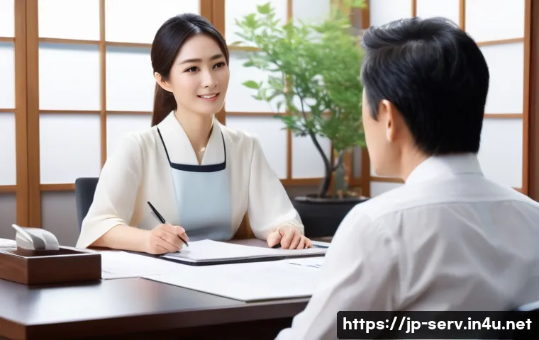 서비스관리사와 고객 불만 사례 분석 - A modern Japanese office scene showing a professional customer service representative attentively li...