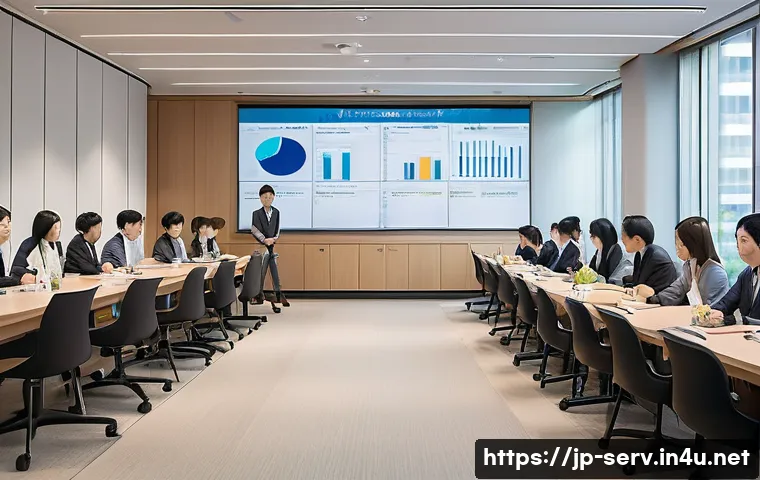 서비스관리사와 사내 서비스 교육 사례 - A modern corporate training room in Japan, filled with diverse employees attentively participating i...