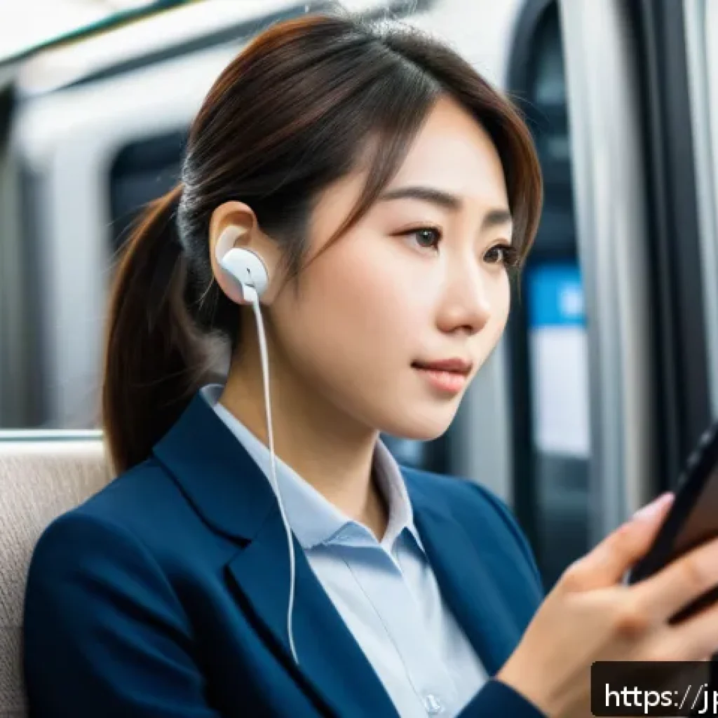서비스관리사와 지속적인 학습 방법 - A modern Japanese office scene showing a young professional woman using a smartphone during her comm...