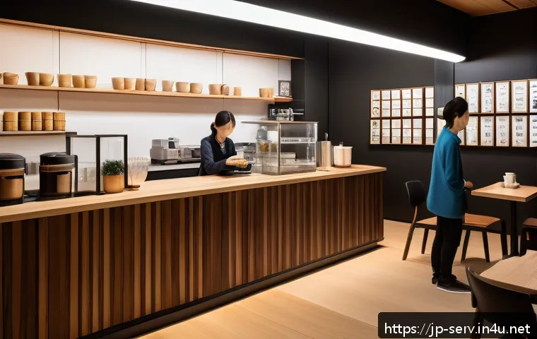 서비스관리사와 고객 여정 맵 작성 - A modern Japanese café interior bustling with diverse customers of various ages and genders, each sh...